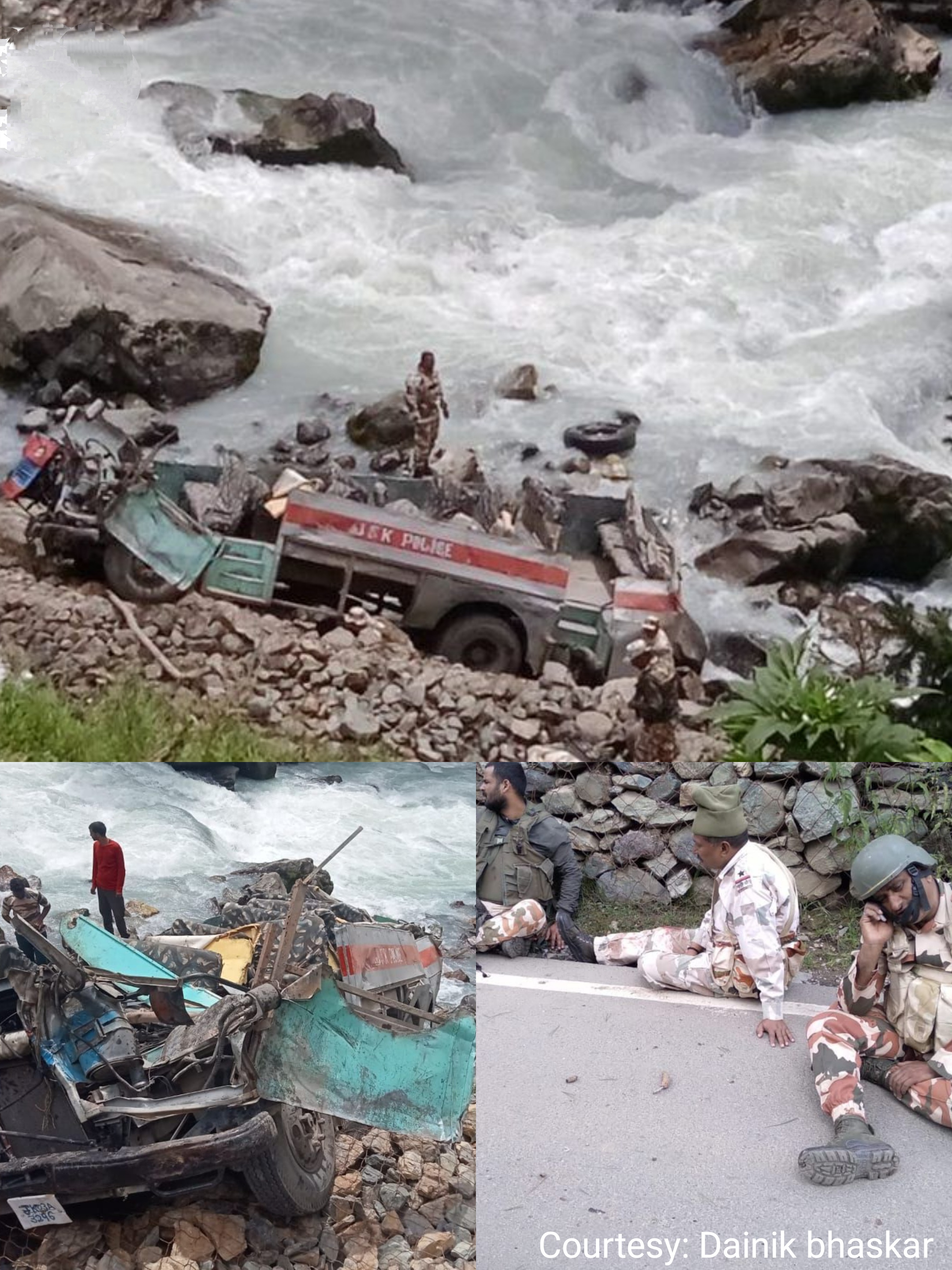 The ITBP bus fell into the ditch in Kashmir.