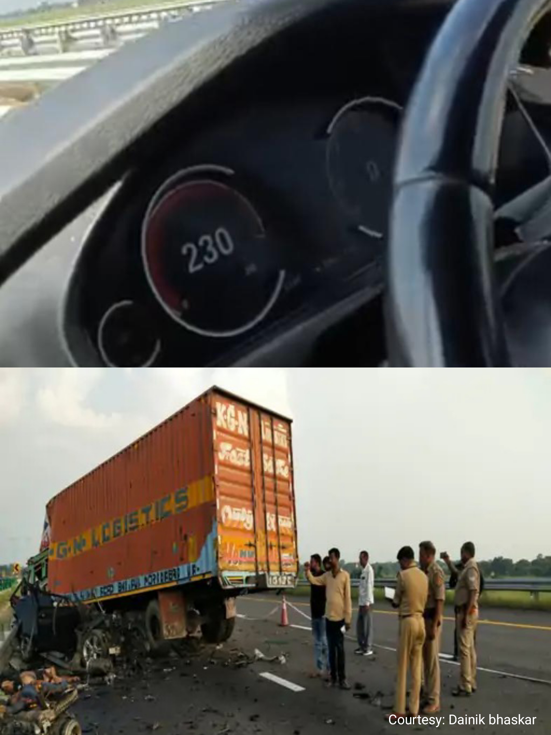 BMW car running at a speed of 250, collided with container, four killed.