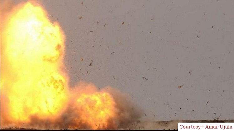 An attack of terrorists with a motorcycle laden with explosives.