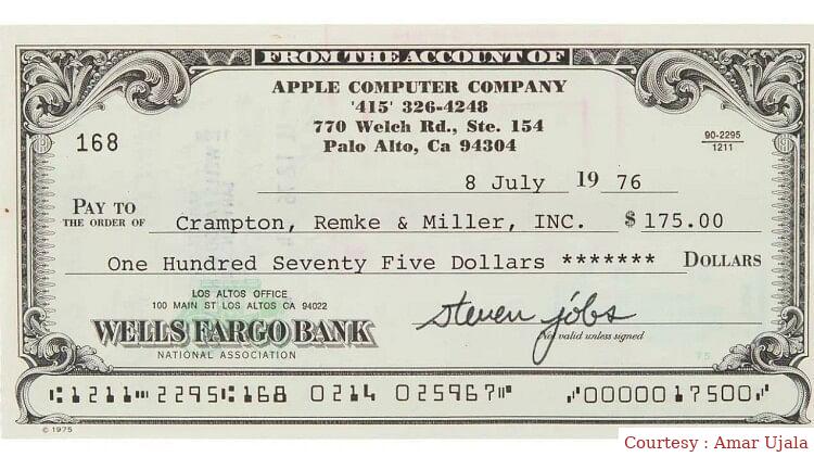 Auction in millions of a check signed by Apples co-founder.