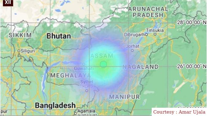 असम में महसूस हुए भूकंप के झटके।
