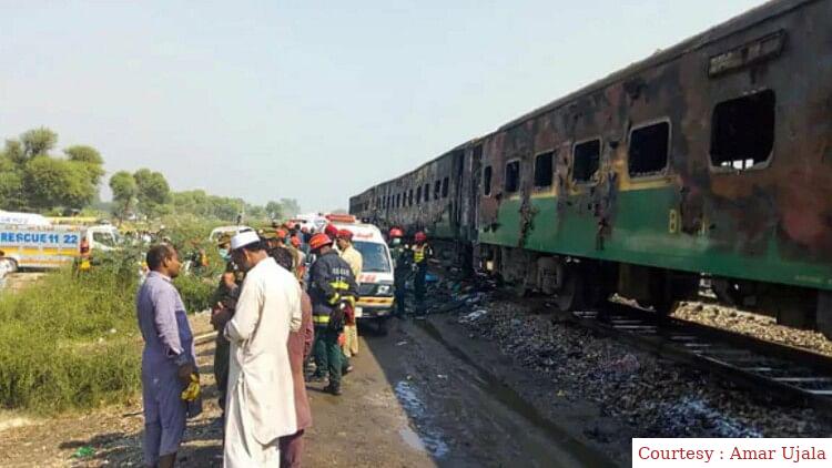 Fire accident in a moving train in Pakistan.