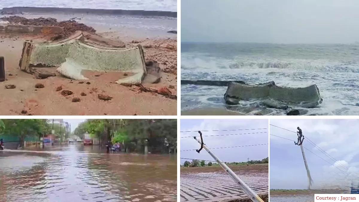 गुजरात और महाराष्ट्र में चक्रवाती तूफान, वर्षा और लहरों का असर।