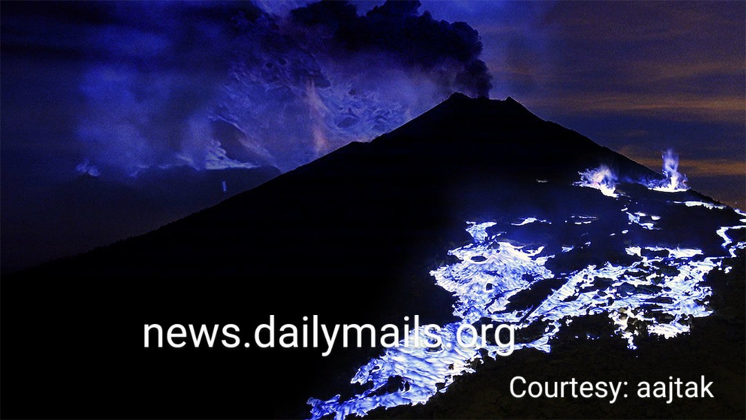 The unique volcano of the world with blue lava