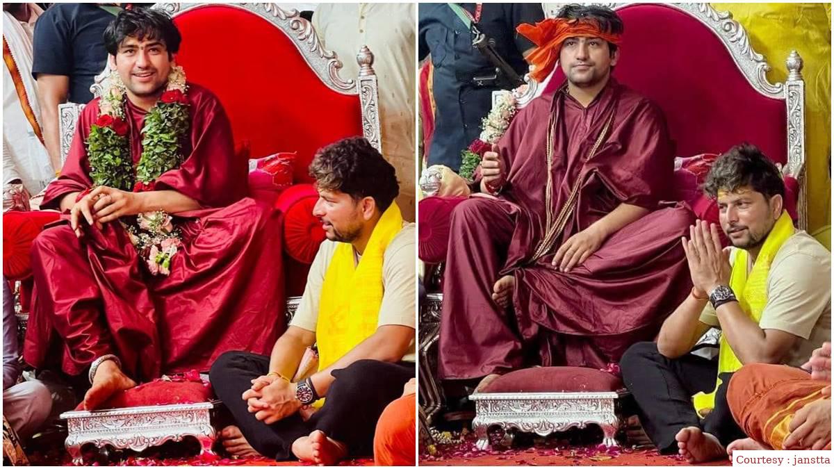 वेस्टइंडीज के जाने से पहले कुलदीप यादव धीरेंद्र शास्त्री की शरण में पहुंचे।