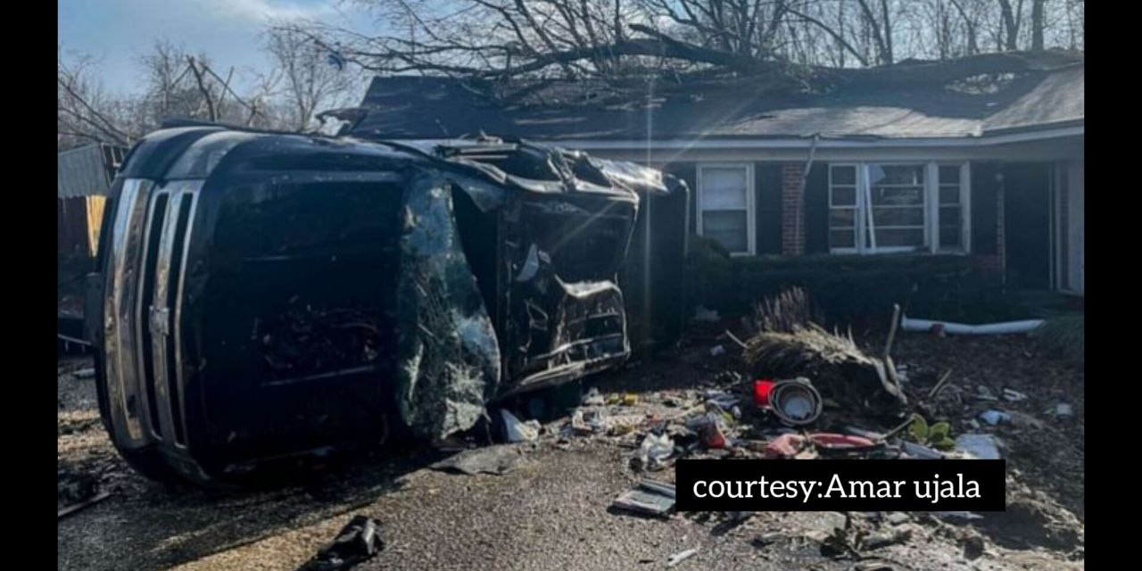 Destruction due to tornado in America.