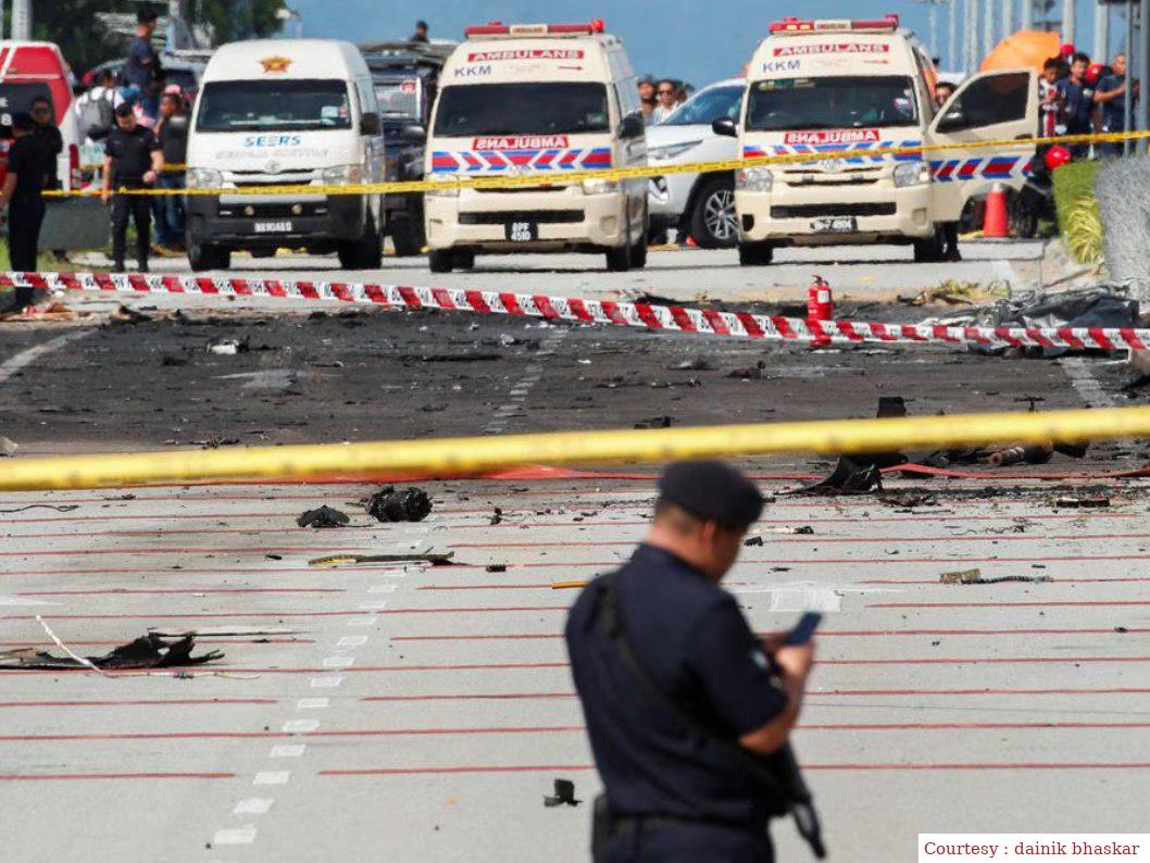 Plane started on the highway, private jet crash in a conflict with car and bike.