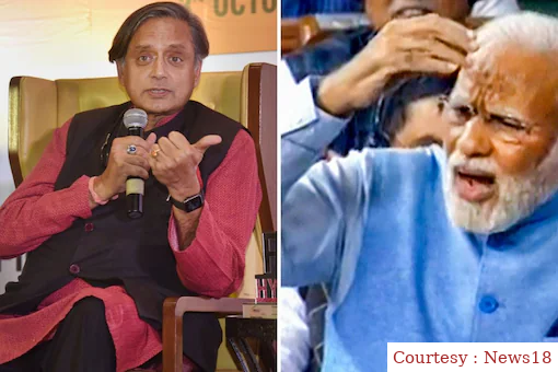 Prime Minister Narendra Modi thanks Shashi Tharoor in the middle of his speech