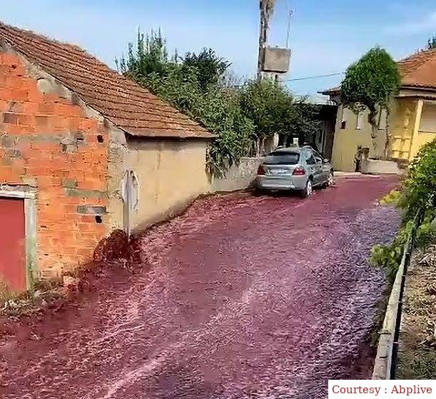 Red Wine river on roads in Portugal