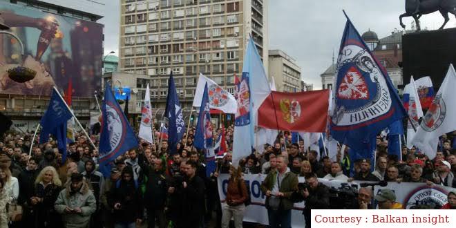 Serbian protest against NATO begins, attack with petrol bomb