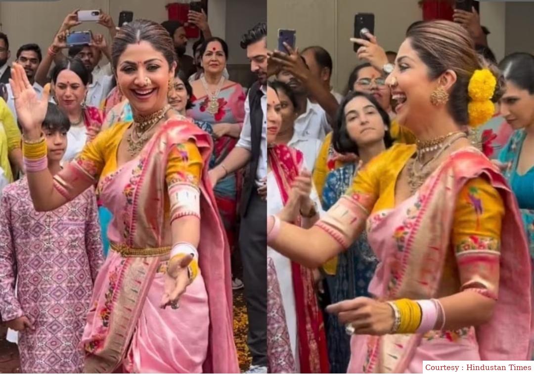 शिल्पा शेट्टी ने ढोल नगाड़े के साथ किया बप्पा को विदा।