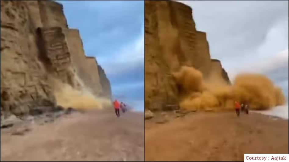 अचानक गिरा पहाड़, बाल बाल बचे लोग