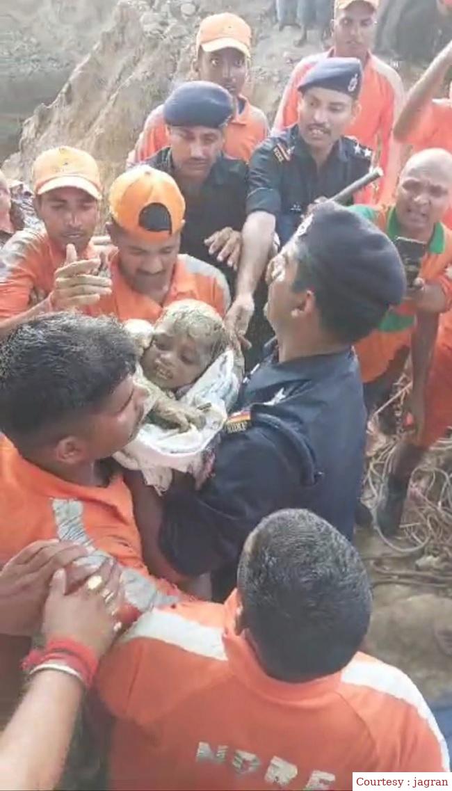 The child who fell in the borewell was taken out safely after 7 hours.