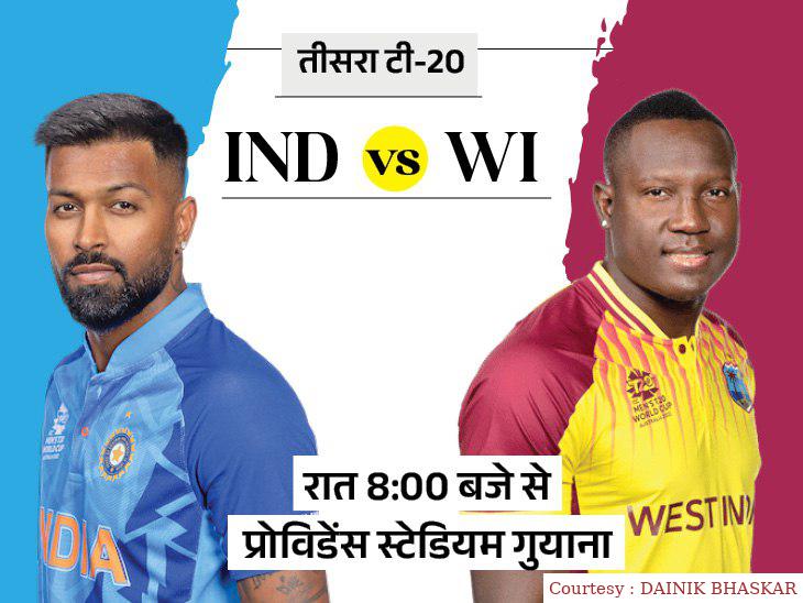 भारत और वेस्टइंडीज के बीच तीसरा टी-20 मुकाबला, सीरीज बचाने का आखिरी मौका।