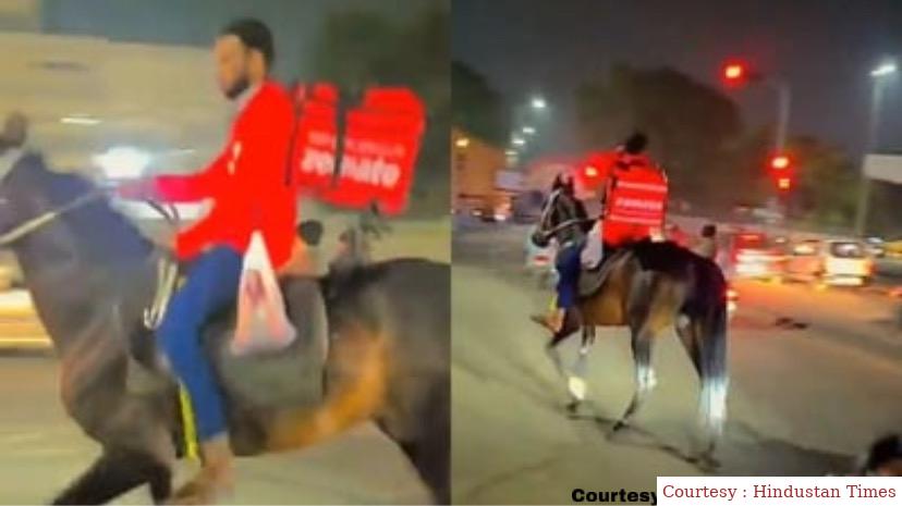 Zomato delivery agent arrived to deliver food by riding on a horse